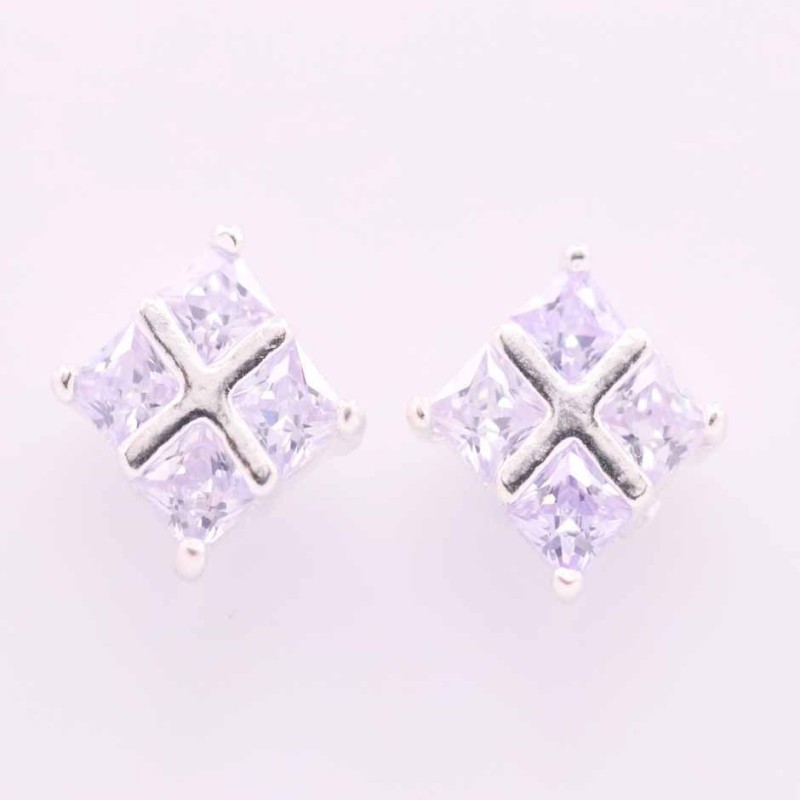 Ea Square 4 C.Z. 8mm. Garnet Color