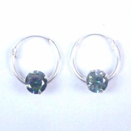 Ea Hoop 1.2x12mm. with C.Z. rd 5mm. Rainbow Color