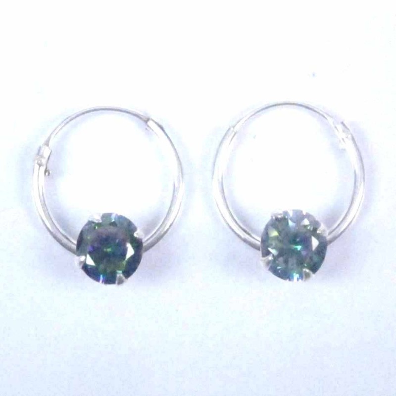 Ea Hoop 1.2x12mm. with C.Z. rd 5mm. Rainbow Color