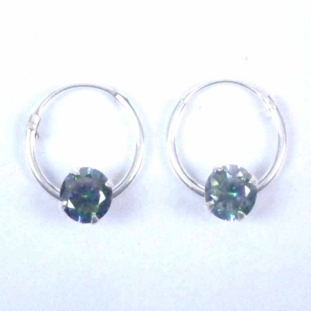 Ea Hoop 1.2x12mm. with C.Z. rd 5mm. Rainbow Color