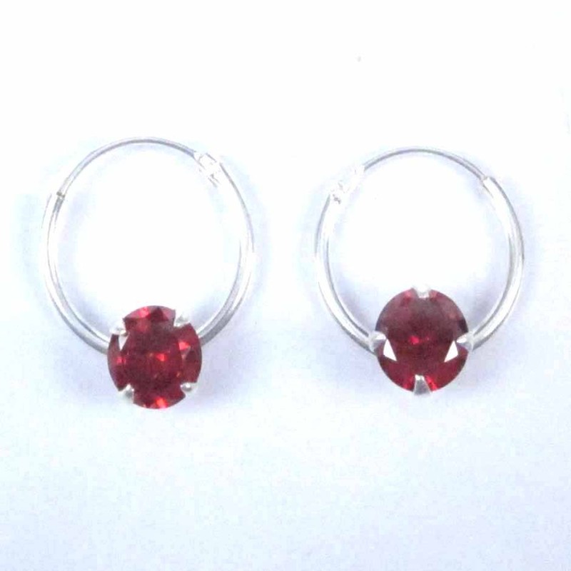 Ea Hoop 1.2x12mm. with C.Z. rd 5mm. Garnet Color