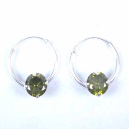 Ea Hoop 1.2x12mm. with C.Z. rd 5mm. Peridote Color