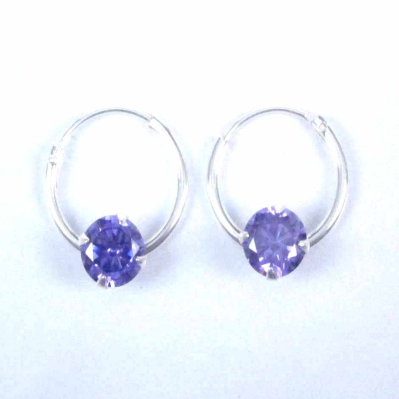 Ea Hoop 1.2x12mm. with C.Z. rd 5mm. Ametisth Color Ea Hoop 1.2x12mm. with C.Z. rd 5mm. Ametisth Color