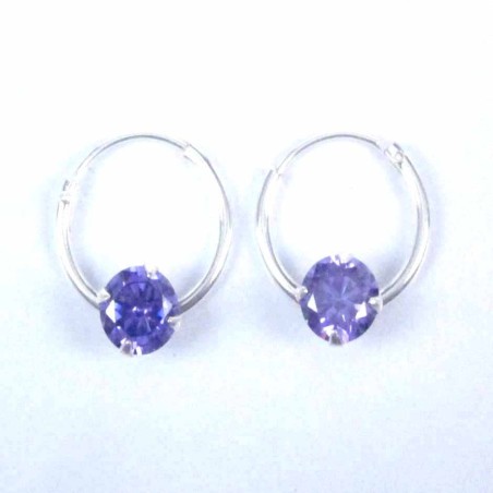 Ea Hoop 1.2x12mm. with C.Z. rd 5mm. Ametisth Color