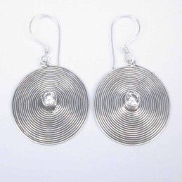 Earring Oval with White C.Z. Lines hand make