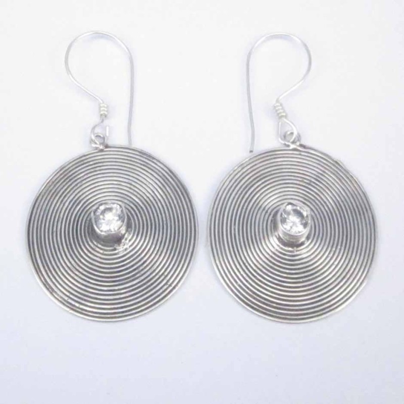 Earring Oval with White C.Z. Lines hand make