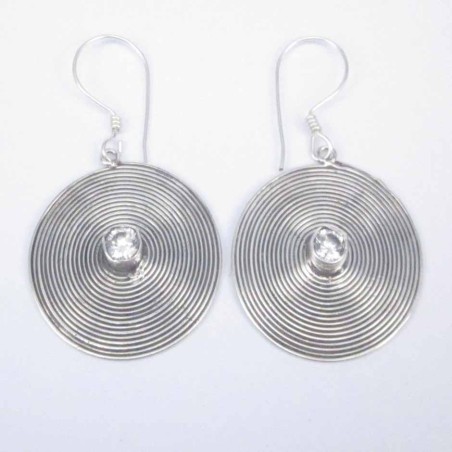 Earring Oval with White C.Z. Lines hand make