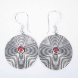 Earring Oval with Garnet Lines hand make