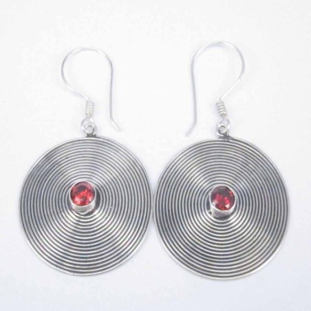 Earring Oval with Garnet Lines hand make