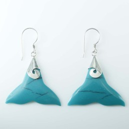 Earring Whale Tail Turquoise Color Stone