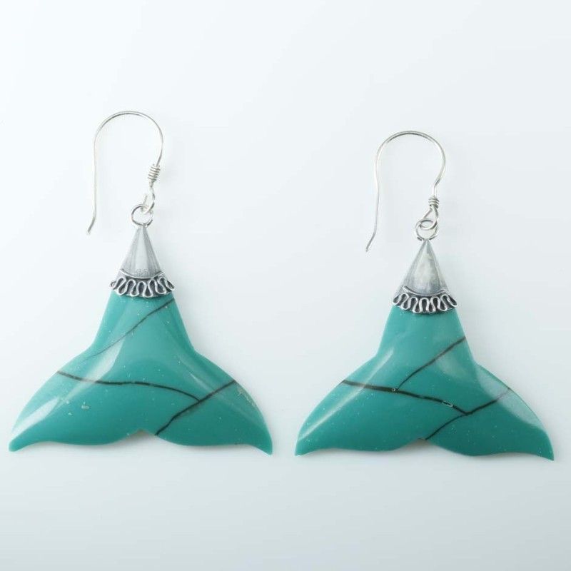 Earring Whale Tail Turquoise Color Stone