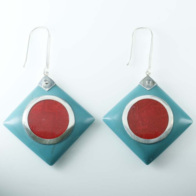 Earring Square Turquoise Color Stone