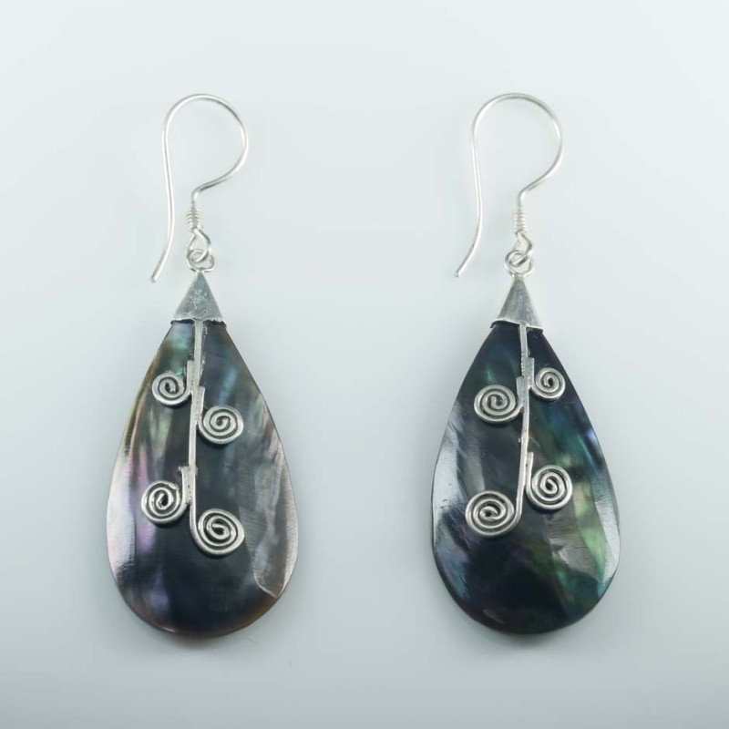 Earring Drop Black MOP Shell