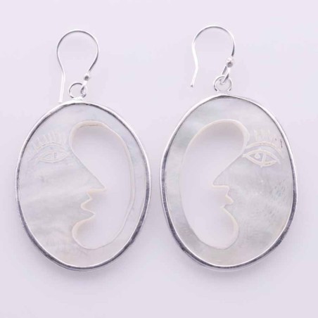 Earring Oval Moon 24x32mm. Mother of Pearl