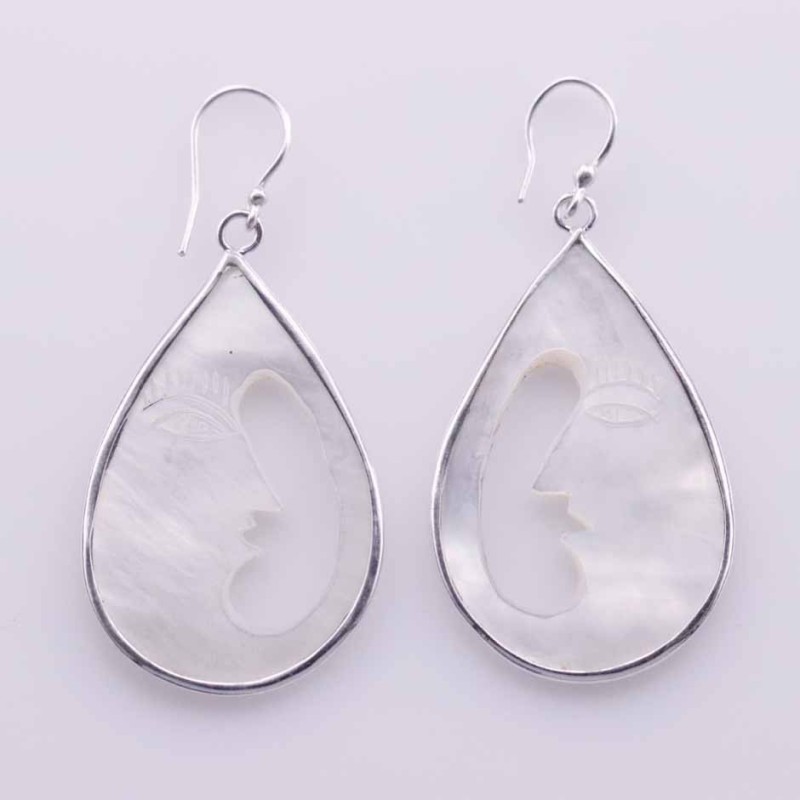 Earring Drop Moon 13x37mm. Mother of Pearl