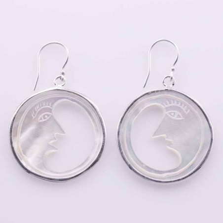 Earring round Moon 16mm. Mother of Pearl