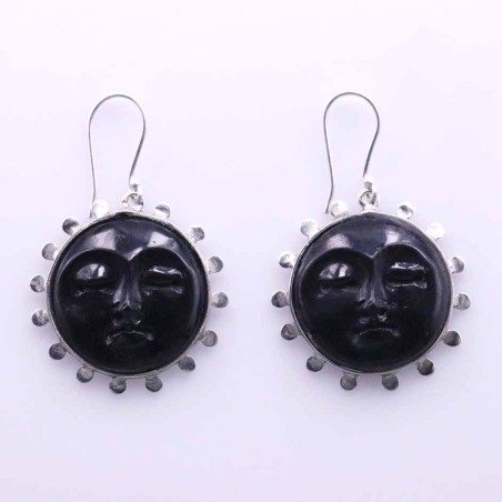 Earring Round Moon 27mm. Black Resin