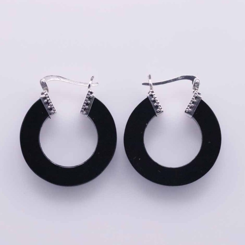 Earring Round 25mm. Black Resin