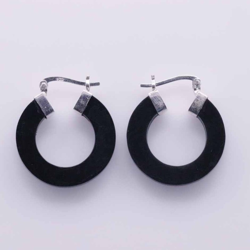 Earring Round 25mm. Black Resin