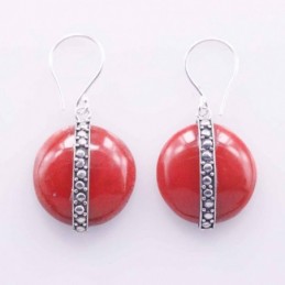 Earring Round 17mm. Red Coral