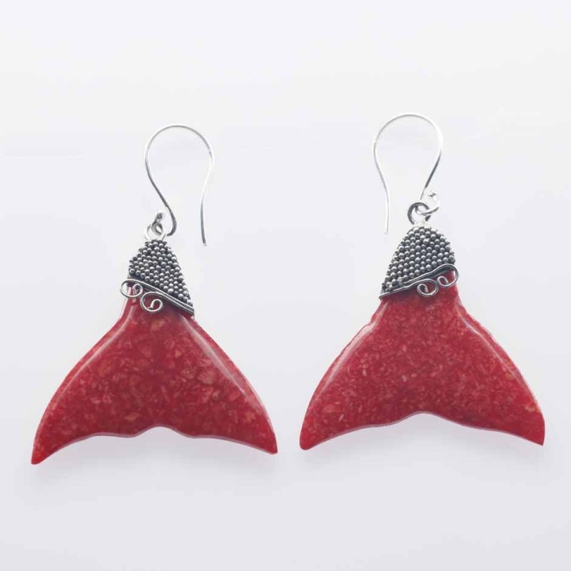 Earring Whale Tail 26mm. Coral