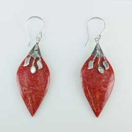 Earring Rhombus 16x37mm. Coral