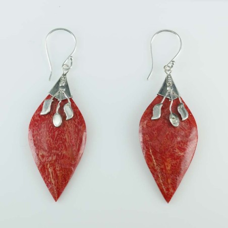 Earring Rhombus 16x37mm. Coral