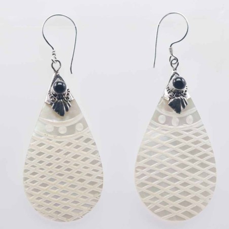 Earring Drop 21.5x44mm. Mother Of Pearl