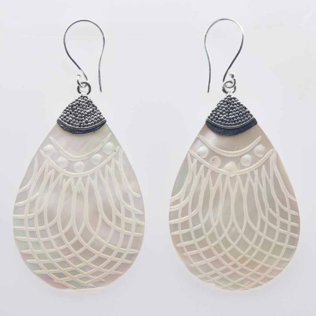 Earring Drop 25x40mm. Mother Of Pearl