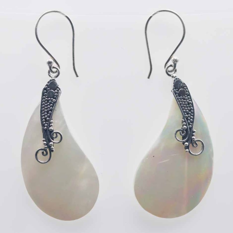 Earring Drop 17x37mm. Mother Of Pearl