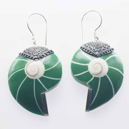 Earring Round 27x40mm. Green Mix Shell