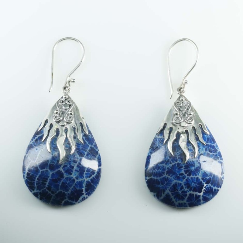 Earring Drop 25x35mm. Blue Coral