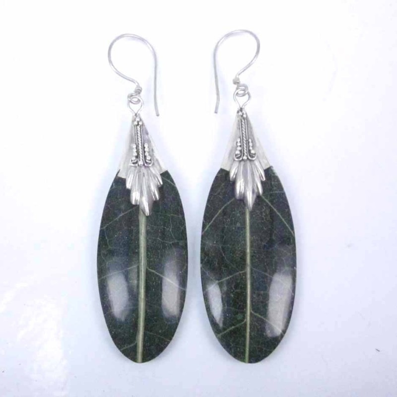 Earring Oval Real Tree Leaf