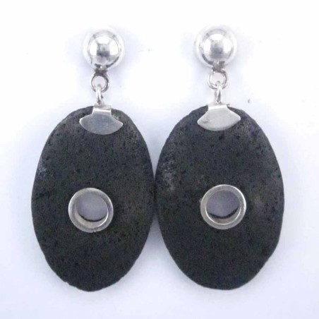 Earring Oval Volcano Lava Stone