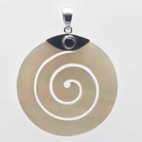 Pendant Round Spiral 39mm.Mother Of Pearl