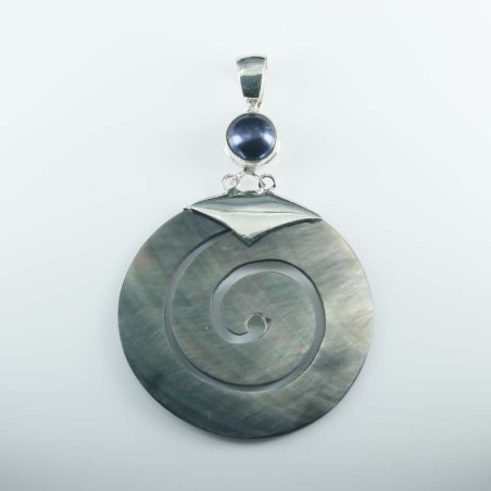 Pendant Round Spiral 40mm. Black MOP Shell