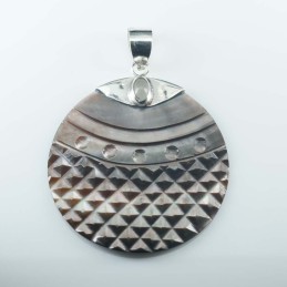 Pendant Round 40mm.with Stone 5x7mm. Black MOP