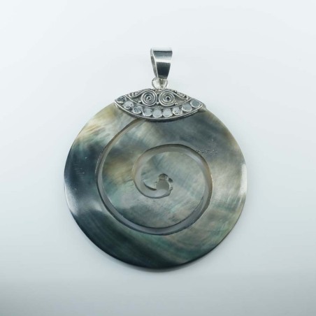 Pendant Round Spiral 41mm. Black MOP Shell