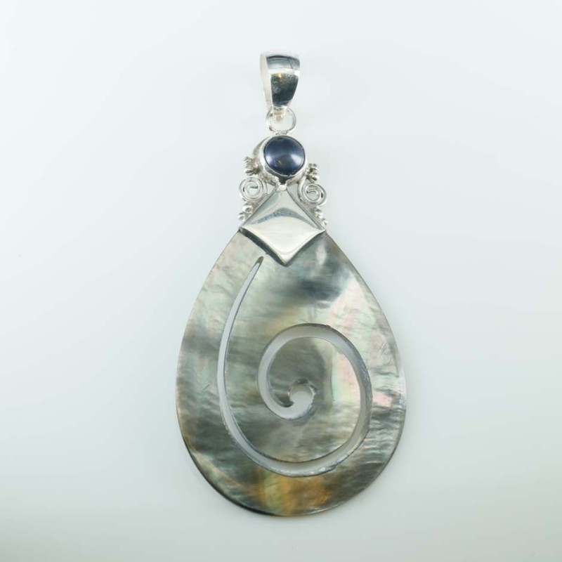 Pendant Drop Spiral 30x55mm. Black MOP Shell