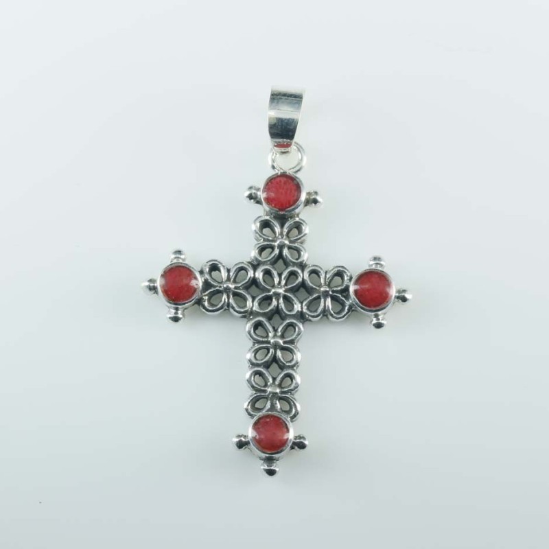 Pendant Cross 24x30mm. Coral