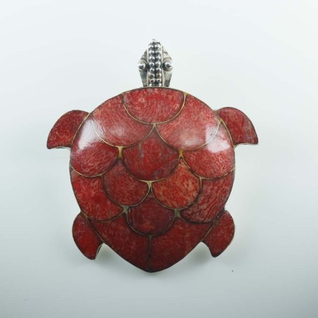 Pendant+Broch Turtul 40x45mm. Coral