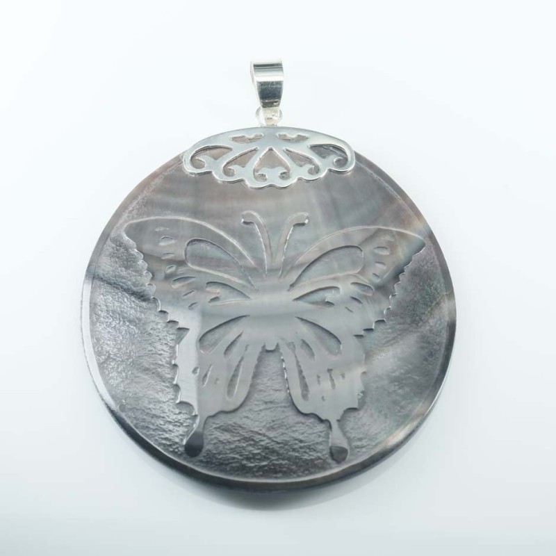 Pendant Round Black MOP Shell