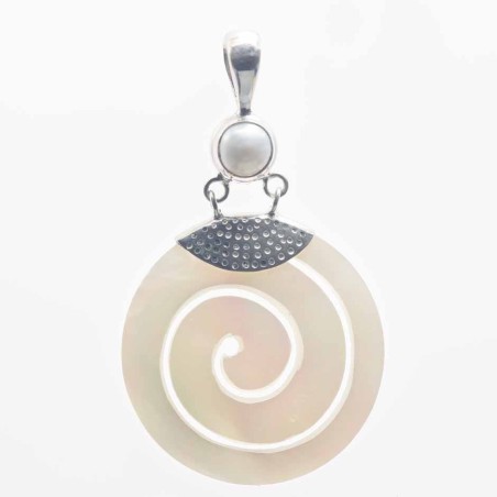 Pend Round Spiral 30mm.+ Pearl 8mm Mother Of Pearl