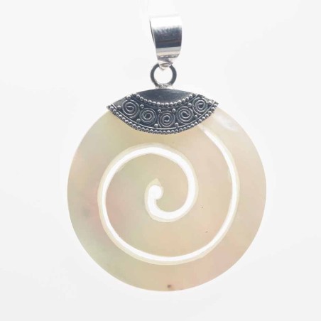 Pendant  Round Spiral 30mm. Mother Of Pearl