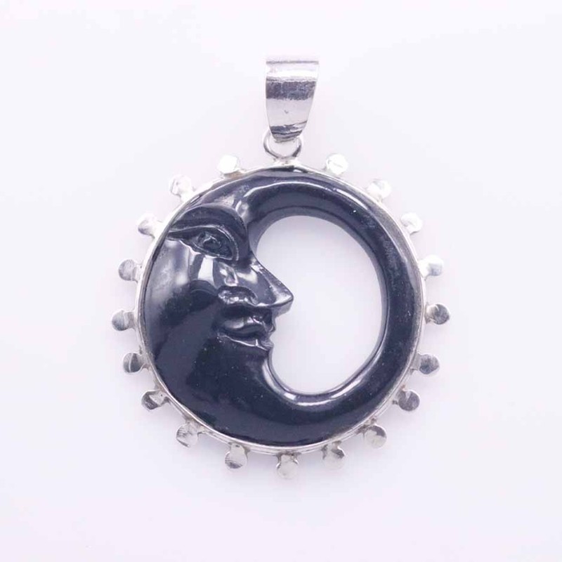 Pendant Round 35mm. Moon + Sun Black Color