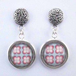 Earring Round with Photo Flowers