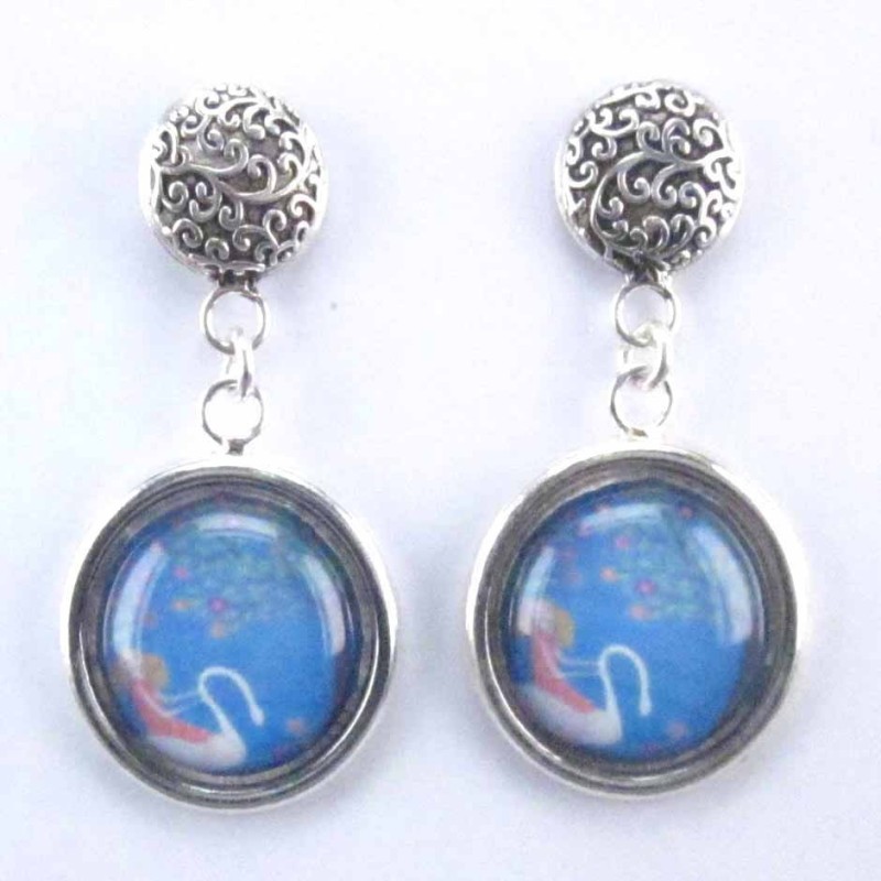 Earring Round with Photo swan