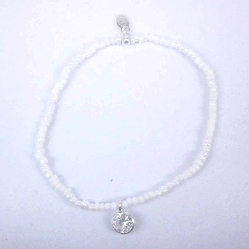 Bracelet ball 3-4mm.Crystal White Color +c.z. 6mm